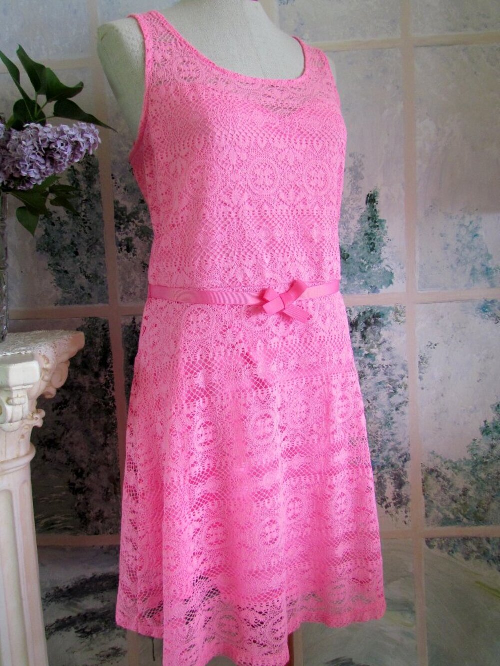 SUMMER DRESS, HOT PINK LACE, XL JUNIORS, NO BOUNDARIES, SWIMSUIT COVER-UP, NWOT